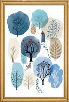 JUNIQE - Poster met houten lijst Winter Forest -30x45 /Blauw & Groen