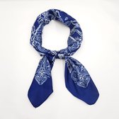 Mooie Dames Neksjaaltje Blauw 70X70 cm - Gebloemd Paisley Print- Hoofddoek voor vrouwen- Sjaaltje Satijn|Vierkante Sjaal voor Vrouwen | Neksjaal | Klein Sjaaltje | Dames Halsdoek |