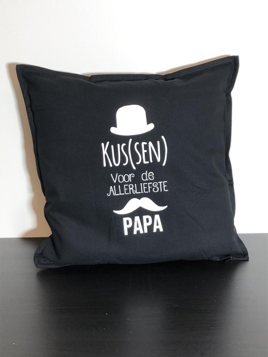 Sierkussen - De Allerliefste Papa Vaderdag Papa Kado - Zwart En Wit - 50 Cm X 50 Cm