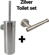 Waal© - Toilet set - Toiletset - Toiletaccessoiresets - Toiletaccessoires - Toiletborstels - Wcborstel - handdoek - haakje - houder - Chroom geborsteld - Zilver - zelfklevend - sch