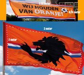 Oranje Reuzenvlag met Leeuw (3 x 2 meter) + Banner | Reuzenvlag + Straatbanner | EK 2021 Versierartikelen | Oranje Vlaggen