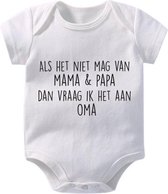 Hospitrix Baby Rompertje met Tekst Als het niet mag van mama & papa dan vraag ik het aan oma | 0-3 maanden | Korte Mouw | Cadeau voor Zwangerschap | Bekendmaking | Aankondiging | A