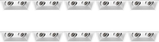 Spot Armatuur 10 Pack - Proma Zano Pro - GU10 Inbouwspot - Rechthoek Dubbel - Wit - Aluminium - Kantelbaar - 185x93mm