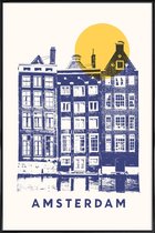 JUNIQE - Poster met kunststof lijst Amsterdam -13x18 /Blauw & Geel