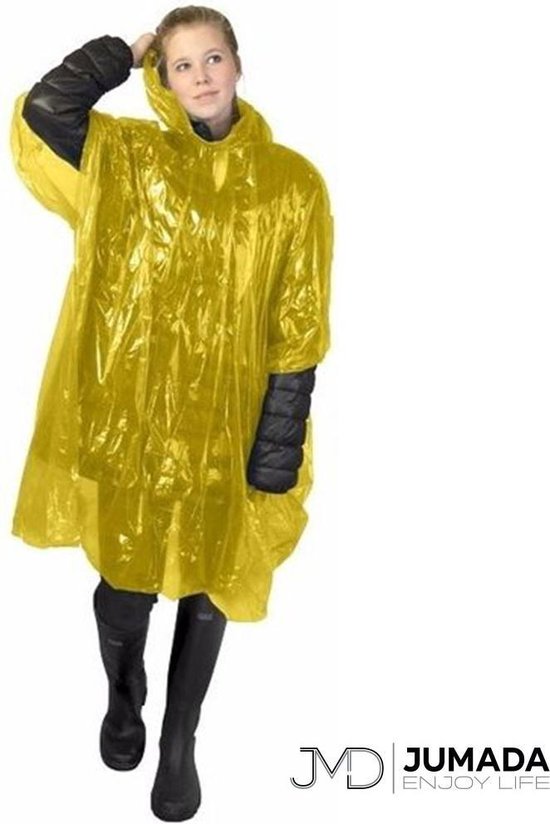 Jumada's Wegwerp Poncho - Regenponcho - Noodponcho - Regencape - Met Capuchon - Volwassenen - Geel