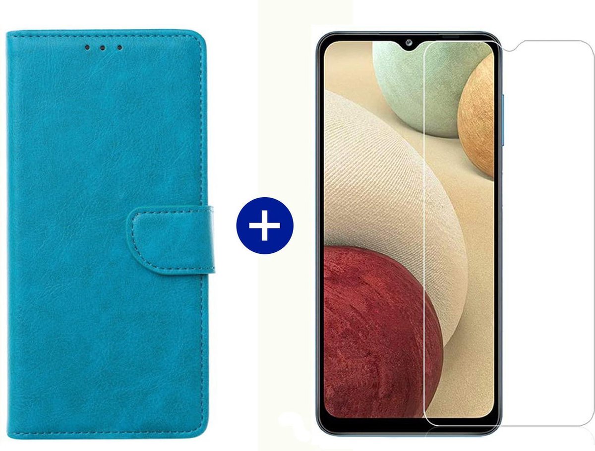 BixB Samsung A12 hoesje - Samsung Galaxy A12 screenprotector - BookCase Wallet - Turquoise
