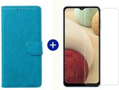 BixB Samsung A12 hoesje - Samsung Galaxy A12 screenprotector - BookCase Wallet - Turquoise
