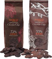 Chocoladedruppels 2x1 kg - Donker 55% & Extra Donker 72% - Easy Melt Chips 2 cm