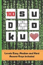 Sudoku: 6'' X 9'' 100 SUDOKU PUZZLES BOOK WITH ANSWER KEYS INCLUDED. Three Difficulty Levels: Easy, Medium and Hard. TONS OF FUN