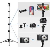 Alexafy| 2 in 1 Statief Tripod en Selfiestick met Draadloos Bluetooth Afstandsbediening Remote – tot 151 cm hoog - Zwart – 360 Graden Rotatie - Camera Statief - DSLR – GoPro Statie