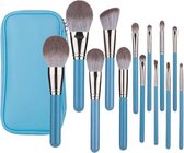 Azul Essential Makeup Brush Set - 13 pces - Make-Up Kwasten 13 Stuks - Met Tasje/Etui - Licht Blauw - Zachte Make-Up Borstels