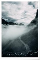 JUNIQE - Poster Misty Roads -13x18 /Grijs & Wit