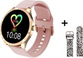 Belesy® BQSiRgPk 2022 - Smartwatch Dames – Smartwatch Heren - Horloge - 1.28 inch - Kleurenscherm - Stappenteller - Bloeddruk - Hartslag - 75+ Wijzerplaten – Sporten – Goud – Silic