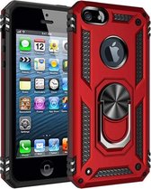 Stevige Magnetische Anti shock ring Geschikt voor Apple iPhone 6/7/8/SE 2020 back cover case- schokbestendig-TPU met stand Rood + gratis screenprotector
