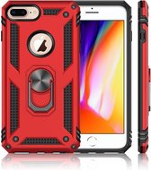 Apple iPhone 7/8 plus Stevige Magnetische Anti shock ring back cover case- schokbestendig-TPU met stand Rood + gratis screenprotector