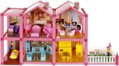 Mini poppenhuis met inrichting - Roze -  Lovely house -136 elementen