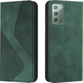 Voor Samsung Galaxy Note20 Huid Voel Magnetisch S-type Effen Kleur Horizontale Flip Lederen Case met Houder & Kaartsleuf & Portemonnee (Groen)