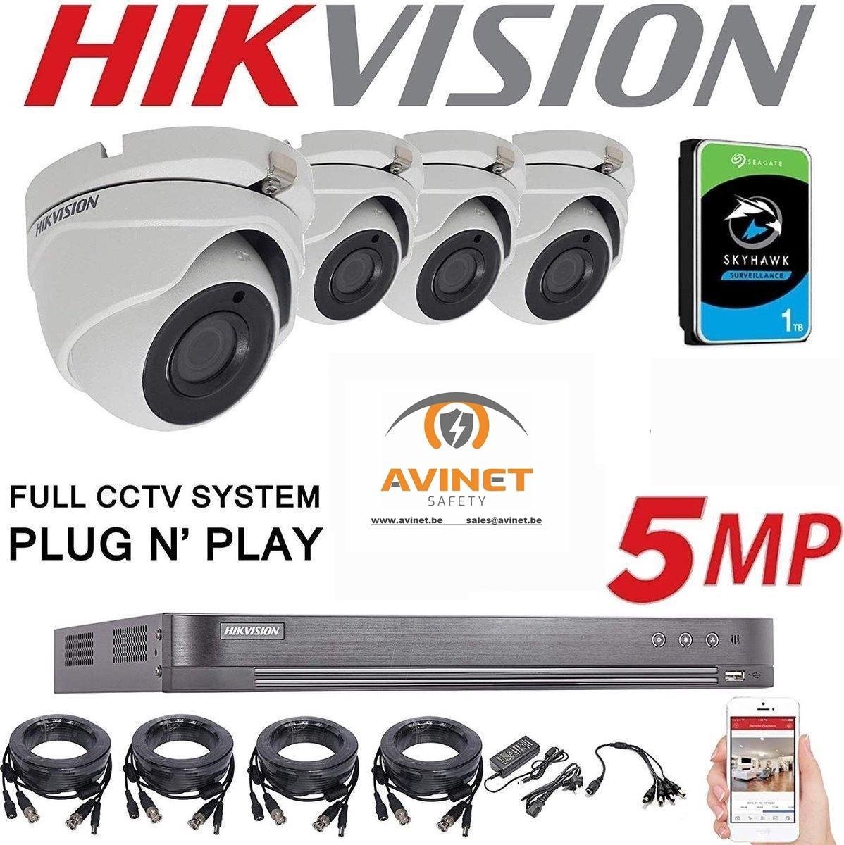 HIKVISION 5MP CCTV Beveiligingssysteem 4K DVR 4CH 1TB H.265