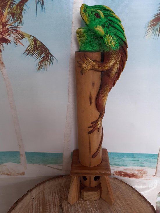 Leguanen beeld  rood/groene wierook leguaan met kokertje wierook Hand gemaakt 35x10x10 cm