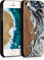kwmobile hoesje voor Apple iPhone SE (1.Gen 2016) / 5 / 5S - Backcover in wit / zwart / bruin - Houten Penseel design