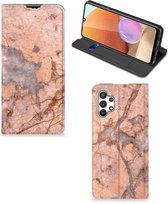 Telefoon Hoesje Geschikt voor Samsung Galaxy A32 5G Enterprise Editie | Geschikt voor Samsung A32 4G Wallet Book Case Marmer Oranje