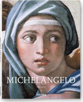 Boek 'MICHELANGELO' van Gilles Néret, met een schilderij van de kunstenaar op de cover.