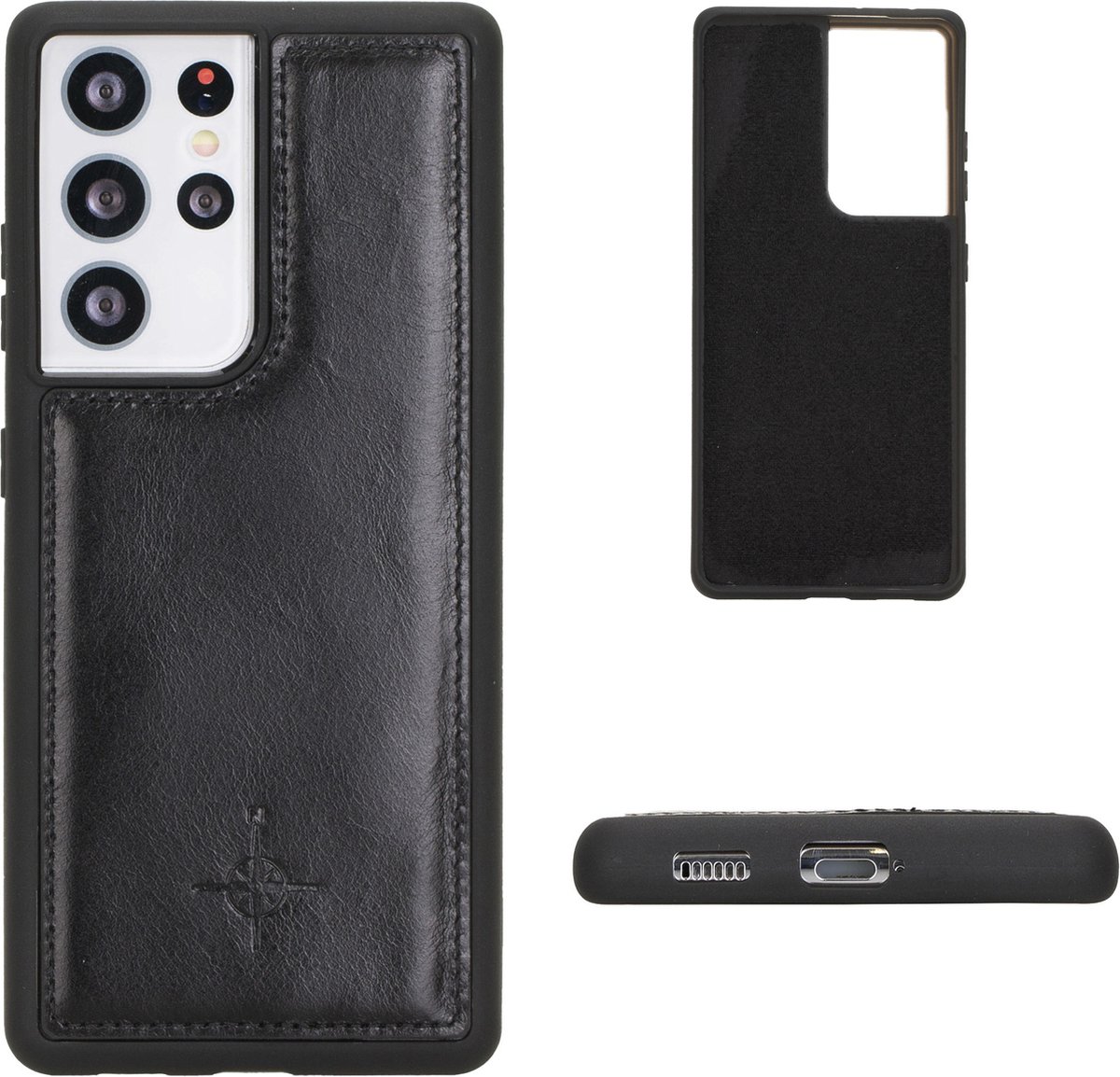 NorthLife - Geschikt voor Samsung Galaxy S21 Ultra - Backcover hoesje Echt Leer - Zwart
