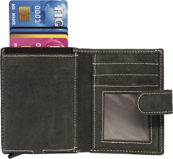 dwaas touw buitenspiegel Mini wallet - Mini portemonnee - Matzwart - Creditcardhouder - Pasjeshouder  leer -... | bol.com