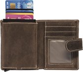 Cardprotector - Miniwallet - Mini portemonnee - Leren pasjeshouder donkerbruinleer - Creditcardhouder