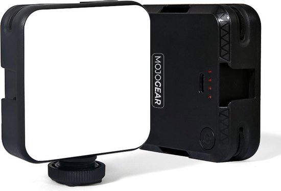 Zwart MOJOGEAR mini LED lampje, met het MOJOGEAR logo op de achterkant.