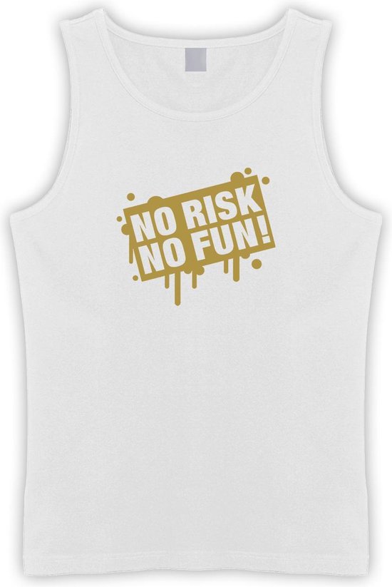 Witte Tanktop met  " No Risk No Fun " print Goud size L