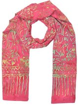 Sjaal gemaakt van rayon figuren bloemen in de kleuren roze geel groen beige, lengte 175 cm en breedte 65 cm