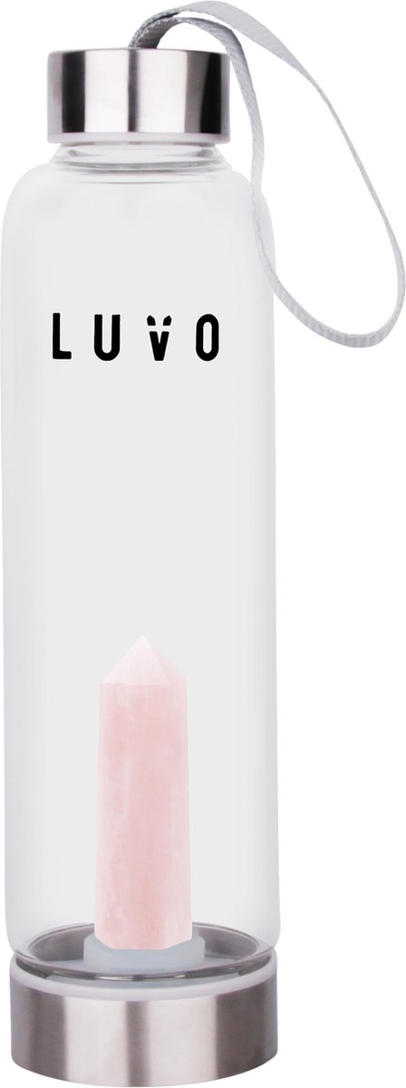 Luvo Crystals - Waterfles met Edelsteen - Rozenkwarts - Liefde en Levenskracht