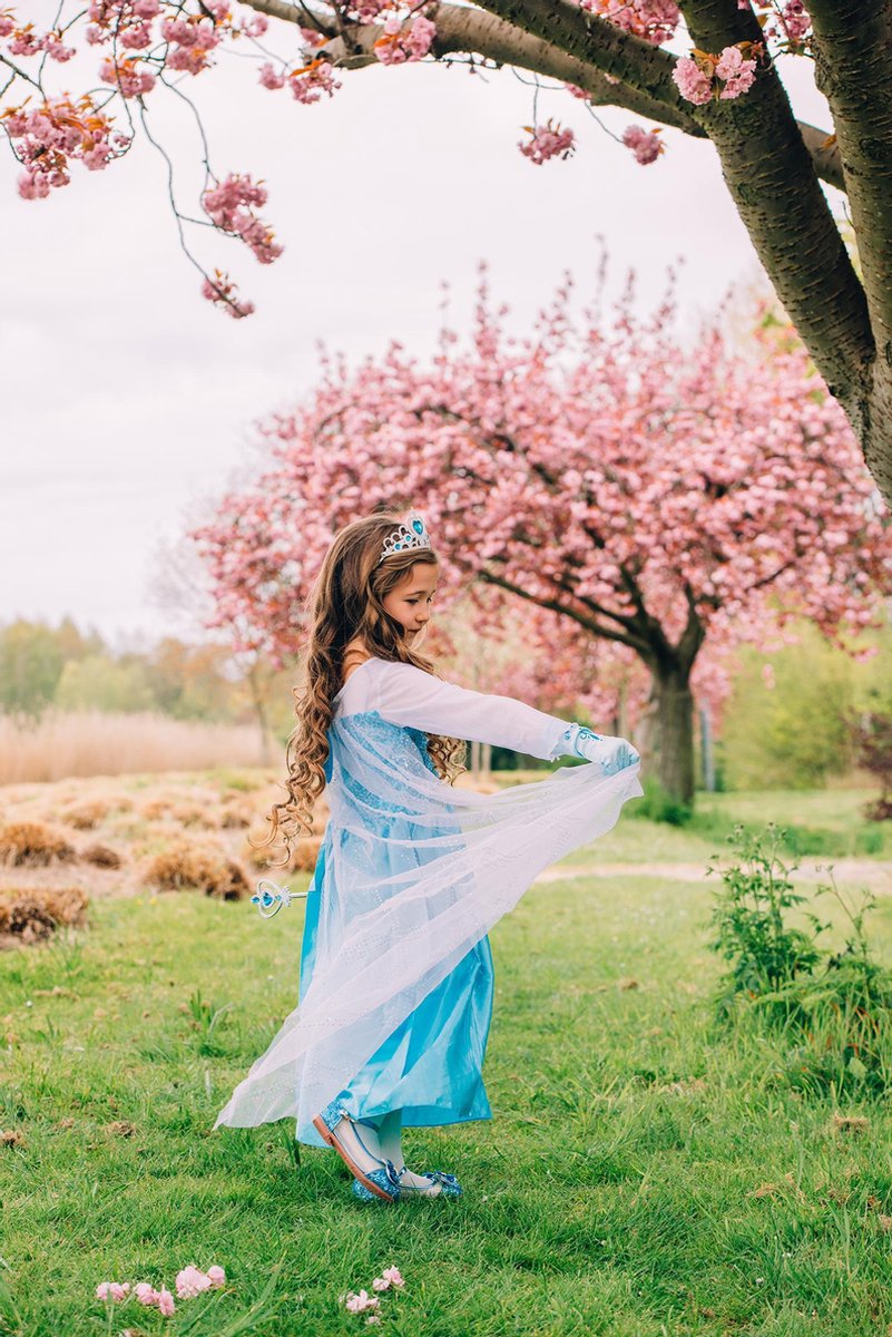 Het Betere Merk prinsessenjurk meisje - Elsa jurk maat 98/104 - Frozen verkleedkleding - verkleedkleding meisje - kroon, toverstaf, Elsa vlecht, handschoenen — afbeelding 4