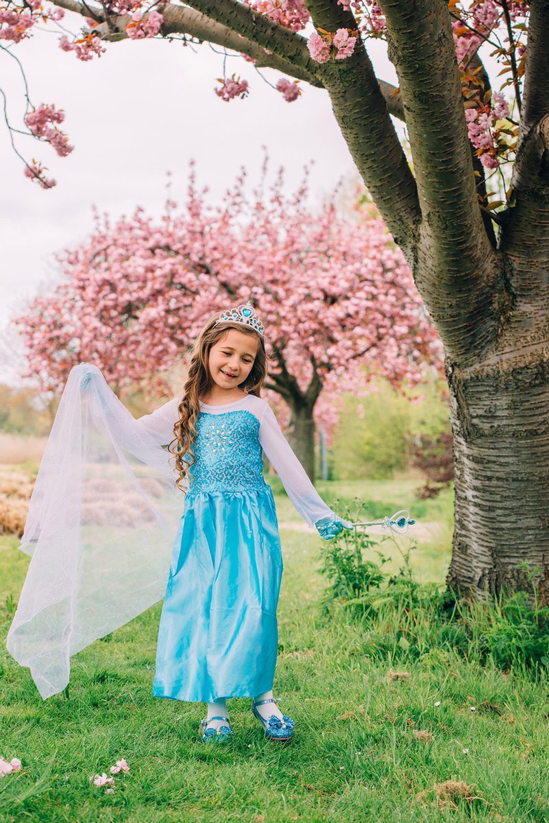 Het Betere Merk prinsessenjurk meisje - Elsa jurk maat 98/104 - Frozen verkleedkleding - verkleedkleding meisje - kroon, toverstaf, Elsa vlecht, handschoenen — afbeelding 3