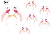 6x Diadeem Flamingo's - zomers themafeest hoofdeksel haarband hawai tropical carnaval festival hoofddeksel