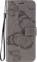 OPPO Reno 4 Hoesje - Mobigear - Butterfly Serie - Kunstlederen Bookcase - Grijs - Hoesje Geschikt Voor OPPO Reno 4