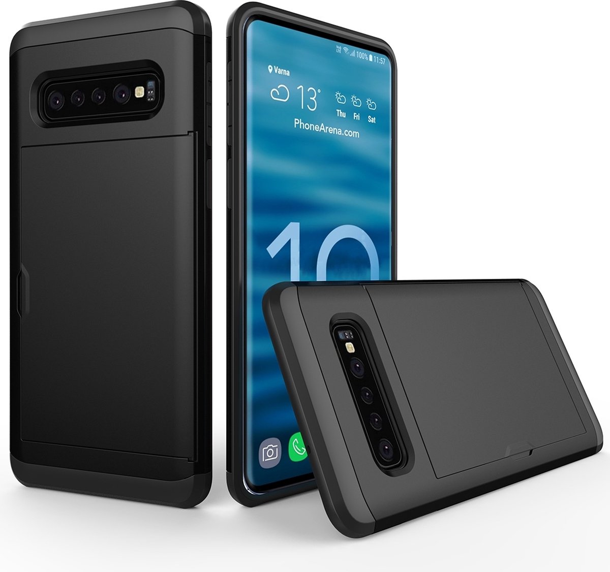 Mobigear Hoesje geschikt voor Samsung Galaxy S10 Telefoonhoesje met Kaarthouder Hardcase | Mobigear Card Backcover Shockproof met Pasjeshouder | Kaarthouder voor 2 Pasjes | Hoesje voor Pinpas / OV Kaart / Rijbewijs | Schokbestendig Galaxy S10