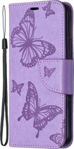 Apple iPhone 12 Pro Max Hoesje - Mobigear - Butterfly Serie - Kunstlederen Bookcase - Paars - Hoesje Geschikt Voor Apple iPhone 12 Pro Max