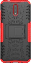 Mobigear Hoesje geschikt voor Nokia 2.3 Telefoonhoesje Hardcase | Mobigear Tire Backcover Shockproof met Standaard | Schokbestendig 2.3 Telefoonhoesje | Anti Shock Proof - Zwart /Rood | Zwart,rood