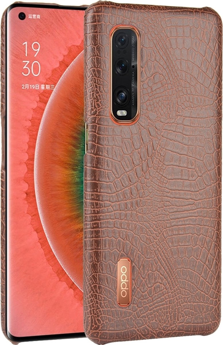 Mobigear Hoesje geschikt voor OPPO Find X2 Pro Telefoonhoesje Hardcase | Mobigear Croco Backcover | Find X2 Pro Case | Back Cover - Bruin