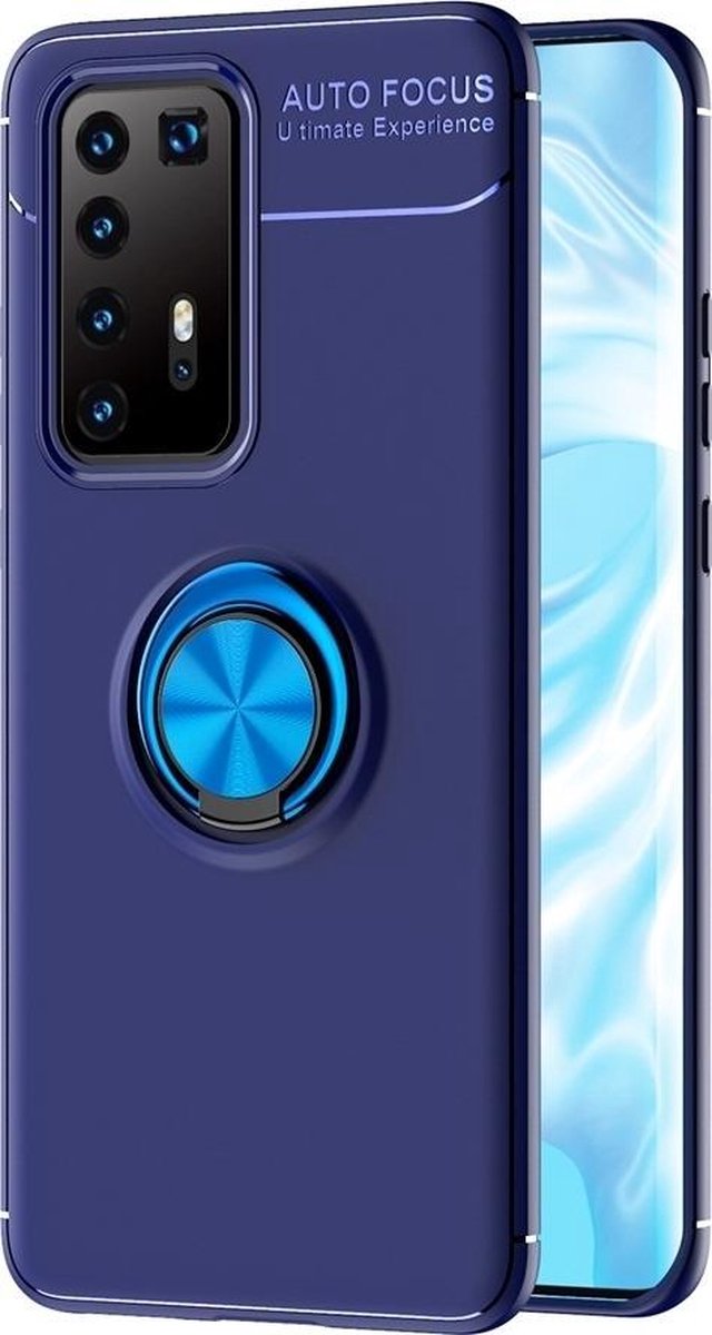 Mobigear Hoesje geschikt voor Huawei P40 Pro Telefoonhoesje Flexibel TPU | Mobigear Armor Ring Backcover Shockproof met Ringhouder | Schokbestendig P40 Pro Telefoonhoesje | Anti Shock Proof - Blauw