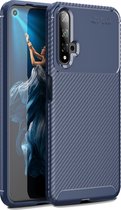 Huawei Nova 5T Hoesje - Mobigear - Racing Serie - TPU Backcover - Blauw - Hoesje Geschikt Voor Huawei Nova 5T