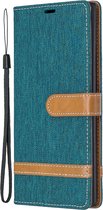 Samsung Galaxy Note 10 Plus Hoesje - Mobigear - Fabric Serie - Katoen Bookcase - Groen - Hoesje Geschikt Voor Samsung Galaxy Note 10 Plus