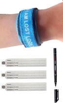 SOS Armband Kind Blauw - Inclusief Pen en Reservekaartje - Naambandje / ID armband / Sport infobandje / Alarmbandje