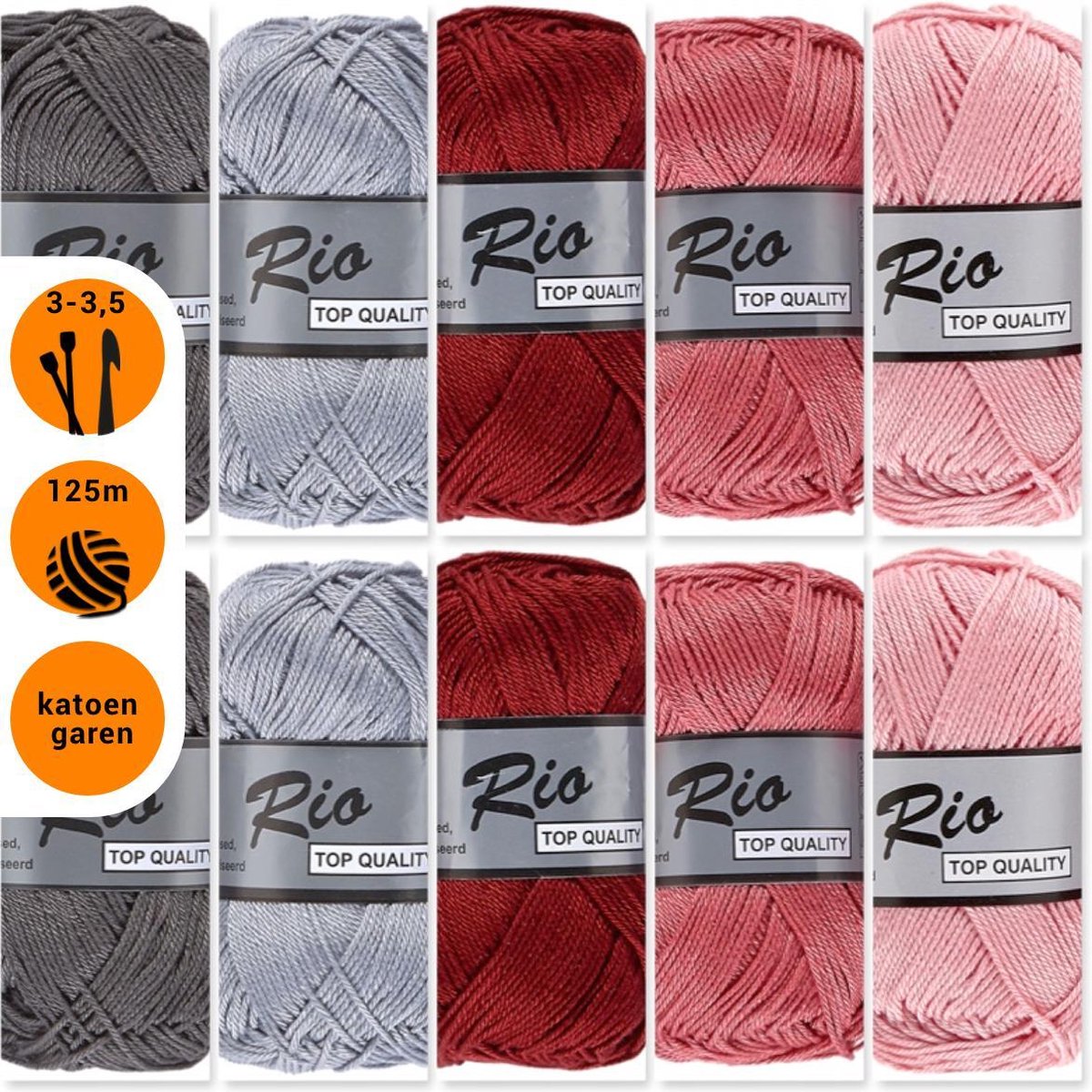 Lammy yarns Rio katoen garen pakket - grijs bordeaux roze - 10 bollen
