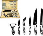 Royal Swiss - Ensemble de couteaux, Ensemble de couteaux professionnels, 6 Couteaux de chef en céramique avec éplucheur pour couper les légumes, les fruits, la viande et le poisson - Zwart