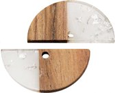 Hanger Resin / Hout Halve Cirkel (28 x 14 x 3 mm) Zilver (5 stuks)