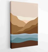 Earth tones landscapes backgrounds set with moon and sun. Abstract Arts design for wall framed prints, canvas prints, poster, home decor, cover, wallpaper. 1 - Moderne schilderijen