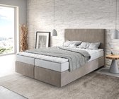 Bed Dream-Well Beige 140x200 cm Microvezel stof met matras en topper boxspring-bed